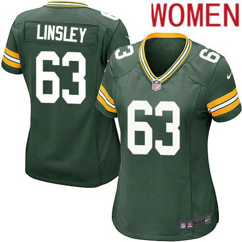 Women Green Bay Packers 63 Corey Linsley Green Nike Game NFL Jersey